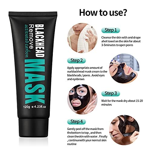YAFUSIPE Peel Off Face Mask Blackhead Whiteheads Remover Masks Activated Charcoal Black Mask Purifying Peeling Facial Mask for Nose Pores Removal Cleansing Acne with Brush and Pimple Extractor Tools - Thumbnail 4
