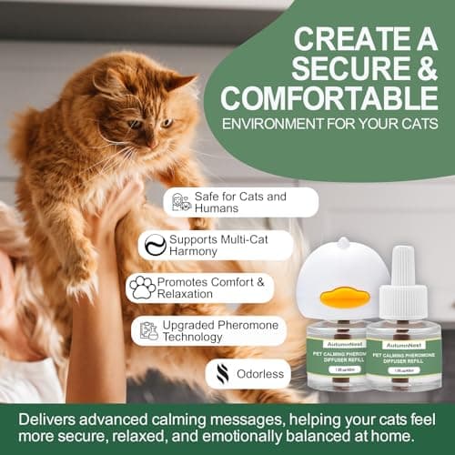 Cat Calming Pheromone Diffuser Set, Pet Calming Plug-in Kit (2 Diffusers + 4 Refills), Reduces Cat Stress, Aggression, Fighting, Marking, Meowing, Travel, Vet Visit Anxiety, 120 Days, Non-Toxic, Safe - Thumbnail 4