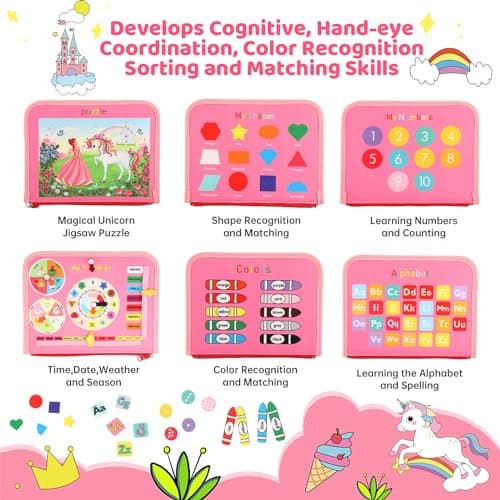 AJsupojouet Toddler Busy Board，Busy Book Montessori Toys，Toys for 3 Year Old Girl Birthday Gift，Sensory Bins Toys，Learning Toys，Preschool Learning Activities Book Airplane Travel Essential Kid Toys - Thumbnail 3