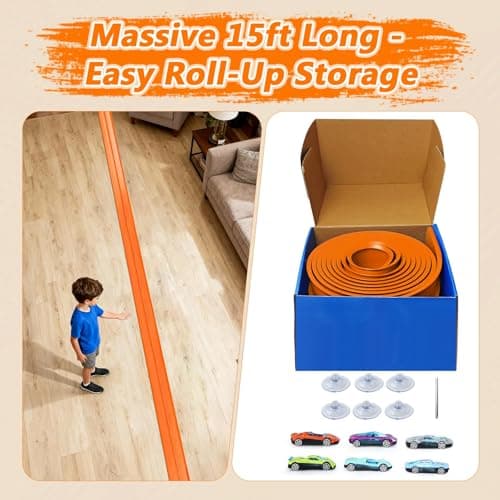 FALDAA Flexible Race Track for Kids 15ft with 6 Racecars, Slot Car Race Track Sets & Car Ramp Toy with 6 Suction Cups, Compatible with Hot Wheels for Ages 3+ - Thumbnail 6