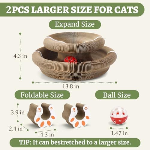 VOXGET 2 Pack Interactive Cat Scratcher Toys with Balls Bells, Magic Organ Foldable Cat Scratching Board for Indoor Outdoor Exercise Anxiety Relief, Auburn - Thumbnail 5
