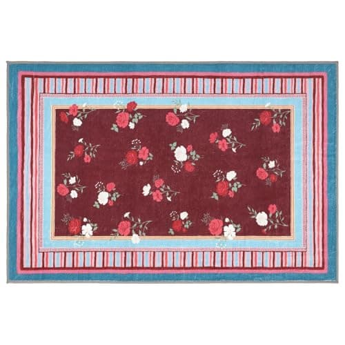 GarveeHome Pink Purple 2x3 Area Rug, Vintage Floral Machine Washable Small Rug, Non Slip TPR Backing, Soft Entryway Mat for Kitchen Bathroom Bedroom Nursery - Thumbnail 4