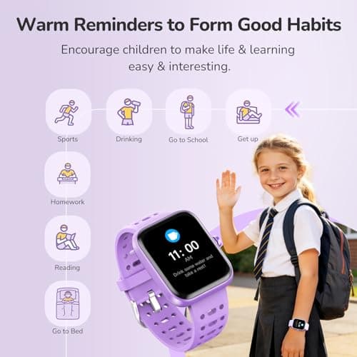 ENOMIR Kids Smart Watch for Boys Girls, Kids Watch with Health Monitor, Activities Track & Pedometer, Long-Lasting Digital Watches with Caring Reminders & Puzzle Games, Gifts for Child Teen-Purple - Thumbnail 4
