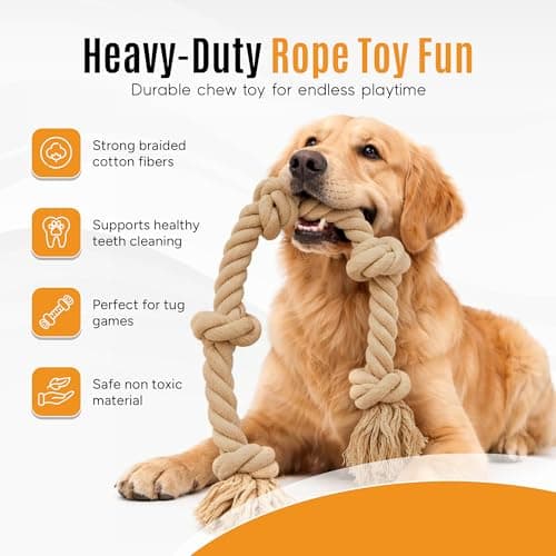 Ali+Oli Pets Dog Rope Toy for Large Dogs, Heavy Duty 5-Knot Cotton Tug-of-War Rope for Aggressive Chewers, Durable Interactive Chew Toy - Thumbnail 2