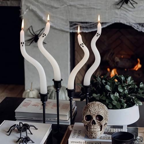 Halloween Decorations Indoor - 4 Pack Cute Ghost Taper Candles - Halloween Centerpieces for Tables - Twisted Candle Decoration for Mantel Table - Spooky Ghosts Candle Decor for Home Party Room - Thumbnail 4