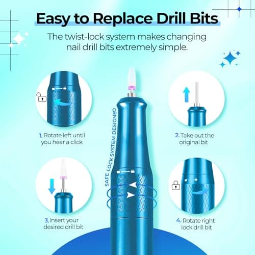 JOSGLOI Electric Nail Drill Professional: 40000RPM Electric Nail File Kit E File Nail Drill Machine with LCD Display for Acrylic Gel Nail, Manicure Pedicure Polishing Nail Grinder for Salon Home Use - Thumbnail 3