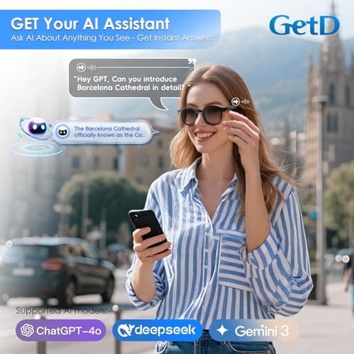GetD 2026 AI Glasses for Men&Women, Smart Glasses with ChatGPT 145 Language Translation, Blue Light Blocking & Photochromic Lenses, Bluetooth Glasses 11H Music Play /9H Call for Travel Daily Use - Thumbnail 4