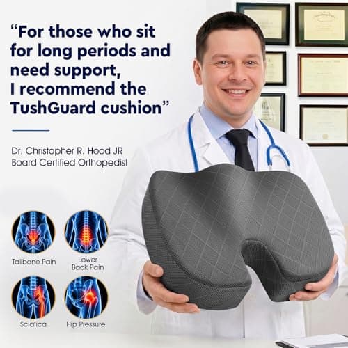 TushGuard Seat Cushion - Memory Foam Sitting Pillow for Office Chair, Car Seat, Airplane, Bleacher - Sciatica & Hip & Coccyx Pain Relief Desk Chair Cushion for Long Sitting Office Workers, Car Drivers - Thumbnail 5
