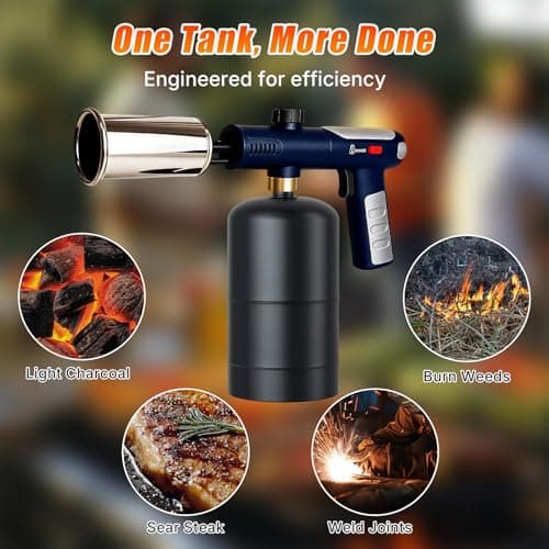 Propane Torch Gun, 3272°F Adjustable Flame with Turbo Turbo Flame, Safety Lock, One-Touch Max Flame Handheld BBQ Torch for Outdoor Cooking, Camping, Grilling & Fire Starter (Tank Not Included) - Thumbnail 3