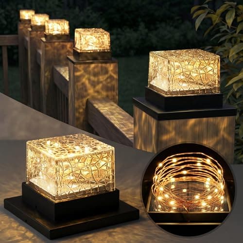 8 Pack Solar Post Cap Lights with Firefly String Lights, 2 Modes Warm White & Flickering, Waterproof Fence Post Solar Lights for 4x4 5x5 6x6 Vinyl/Wood Posts, Outdoor Yard Deck Patio Porch Decoration - Image 1