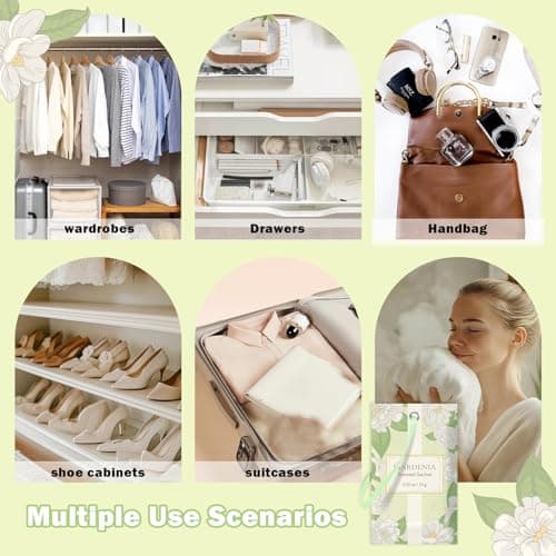SCENTORINI Scented Sachets for Drawers and Closets, Gardenia Scent 14 Pack, Long-Lasting Sachets Bags, Closet Freshener Sachet for Wardrobe Freshener, Cupboard, Suitcases, Handbags - Thumbnail 5