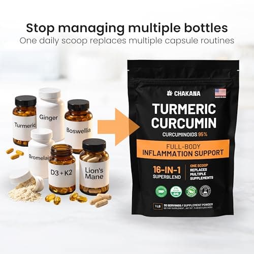 Turmeric Curcumin Supplement Powder with Black Pepper & Ginger – Inflammation Support for Joint Comfort & Mobility – 16-in-1 Natural High Potency Superblend – 1 lb - Thumbnail 3