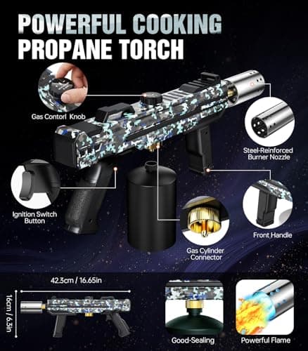 Powerful Propane Torch Gun, Kitchen cooking Torch lighter with Adjustable Flame, Flame Thrower Gun Butane Torch for Searing Steak, BBQ, Campfire, Fireplace (Tank Not Included)(Camouflage) - Thumbnail 6