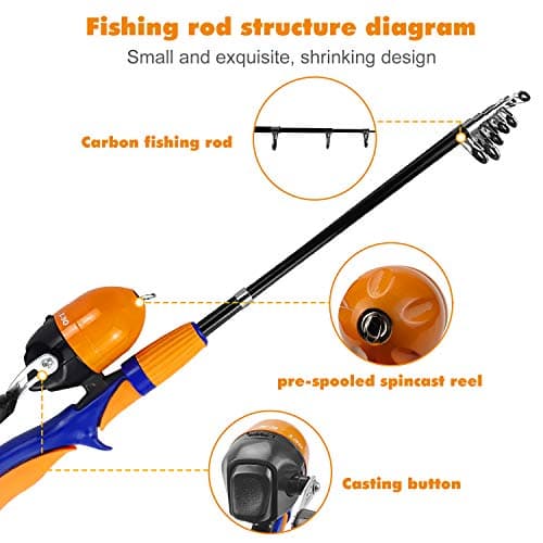 Urban Deco Kids Fishing Pole, Portable Telescopic Rod and Reel Combos Kids Fishing Rod Kit with Tackle Box for Boys,Girls,Youth,Beginner, Starter - Orange - Thumbnail 2