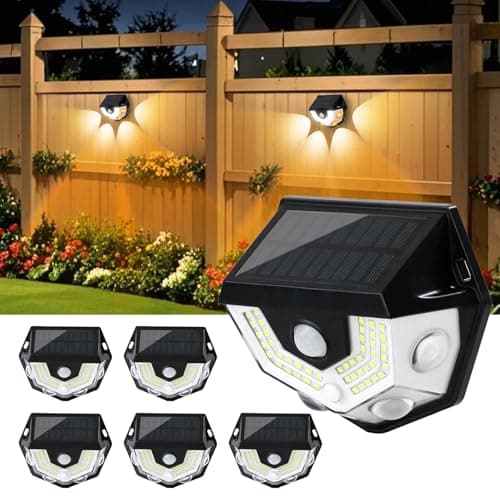 HAARAY 2-in-1 Solar Fence Lights, 270° Wide-Angle Illumination, Motion Sensor Outdoor Lights, 3 Modes, 54 LEDs White Light & 4 LEDs Warm Light, Dusk to Dawn Step Light for Yard, Pathway, Porch, 6 Pack