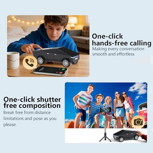 WS-580 Cybertruck Portable Bluetooth Speaker, Replica Car with Display Screen, HD Sound, TWS Pairing, FM Radio, Built-in Mic, Remote Selfie Control, LED Party Light, Gift for Car Lovers (Black) - Thumbnail 6