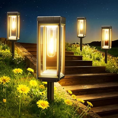 WdtPro 8 Pack Tall Solar Pathway Lights Outdoor, Bright Solar Powered Garden Lights Waterproof, Auto On/Off, Up to 15H Outdoor Lighting for Lawn Patio Walkway Driveway Path Yard Decor