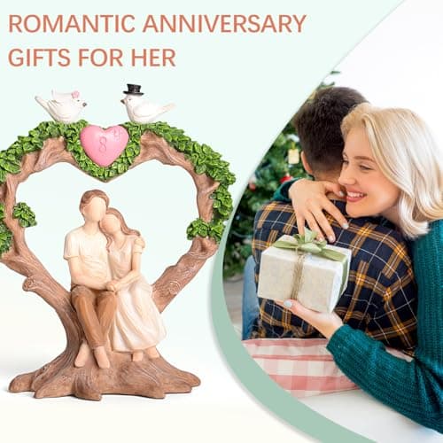 Vofstand 8 th for Couple - Wedding Anniversary Figurine Gifts for Wife Her Girlfriend, Couple on Heart-Shaped Tree with Doves Resin Statue Romantic Gift for Valentine's Day Anniversarys - Thumbnail 3