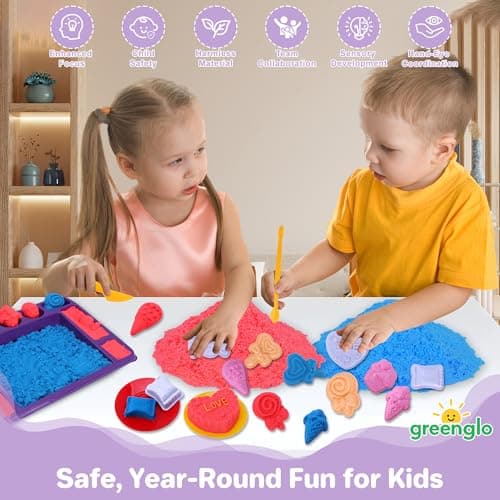 greenglo Sensory Sand Kit for Kids - 0.88 LBS with 12 Molds & Ice Cream Display Tray Sandbox - Kids' Sand Playset Ages 3-8 Creative Sensory Bin Play - Thumbnail 6