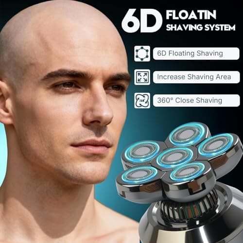 Head Shavers for Bald Men: Upgraded Detachable Head Shaver，6D Floating Heads，Dry and Wet Electric Shaver， Budget Option，IPX8 Waterproof,LED Display，Grooming Kit with Type-C Fast Charging - Thumbnail 2