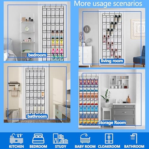 over the door shoe organizer,2025 upgraded,shoe organizer,35 Huge pockets,over door shoe organizer,Store size 13 shoes,shoe organizer,Strong material,hooks Suitable for various doors,White/black - Thumbnail 6