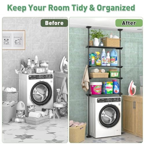 SUNALLY Over The Toilet Storage Shelf, 4-Tier Adjustable Over Toilet Bathroom Organizer,Tension-Mounted Bathroom Storage Rack for Ceilings, No Drill Space-Saving Shelving for Small Rooms,Black - Thumbnail 6