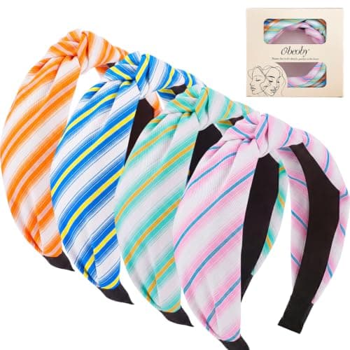 obeoby 4 Pack Stripe Headband for Preppy Style Retro Y2K Style, Trendy Hairbands for Girls Non Slip Head Bands for Women's Hair