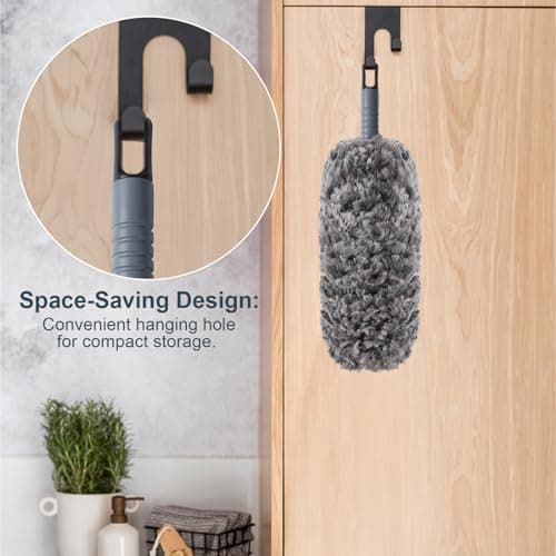 Lint Free 16.8'' Hand Duster,Microfiber Duster with Reusable and Washable Dusting Head for Household Cleaning,Furniture,Car (Black&Grey) - Thumbnail 3