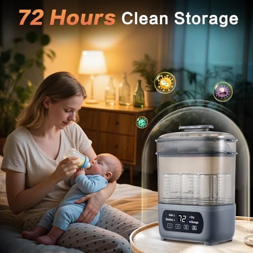 AMZBABYCHEF 4-in-1 Baby Bottle Steamer and Dryer, Electric Steamer with Fast Drying, Universal Fit for All Bottles, LED Touch Screen & Auto Shut-Off Protection (Grey) - Thumbnail 5