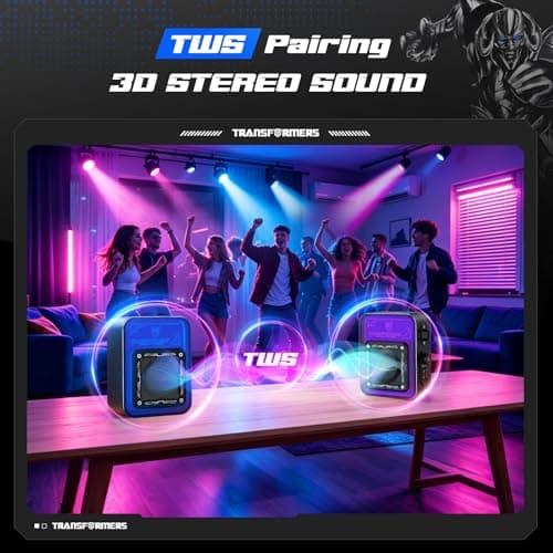 Transformers Portable IPX5 Waterproof Bluetooth Speakers, 6 RGB Light Modes Small Computer Speakers - Desktop & Outdoor with 5W Sound, Bluetooth 5.4, TWS Pairing, Valentines Birthday Gifts - Black - Thumbnail 3
