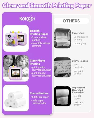 KOKODI Kids Camera Instant Print, Toddler Cameras Christmas Birthday Gifts for Girls Age 3-12, Digital Video Instant Printable Camera for Kids,Toys for Ages 5-7 Girls (Purple) - Thumbnail 4