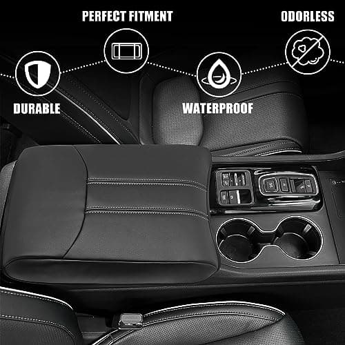 Muslogy Center Console Armrest Cover Fit for Honda Pilot 2023-2026, 2024-2026 Ridgeline/Passport Accessories, Comfort Armrest Pad Console Lid Cushion Vegan Leather Regular Thick(Black/White Trim) - Thumbnail 4