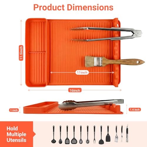 WZGUSXN 2Pack Silicone Grill Mat for Blackstone - 16x11.5 Inch Non-Slip Tool Mat with Sauce Drip Pad & Wavy Grip, Outdoor BBQ Accessories & Gifts for Men, Dad, Grilling（Orange） - Thumbnail 2