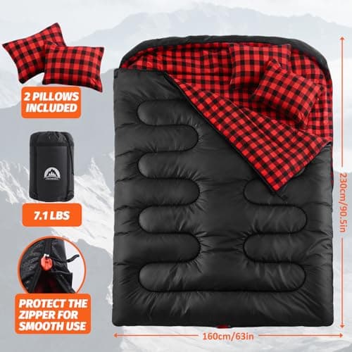 Swtmerry Double Sleeping Bag for Adults with 2 Pillows, Big & Tall Queen Size XL Sleeping Bag for 2 Person, Waterproof & Lightweight Warm for 3 Seasons, Cold Weather,Camping, Hiking & Backpacking - Thumbnail 6