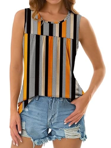 NORACORA Womens Summer Tank Tops Sleeveless T Shirt Casual Loose Fit Tunic Blouses Pattern Stripe Spot XL - Thumbnail 3