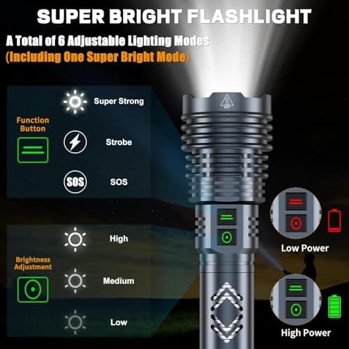 baibian [24H Long Life] High Power 155,000 Lumens Rechargeable Flashlights, Super Bright Tactical Flashlight with 1200m Ultra-Long Beam, XHP160.6 LED Light for Emergency, Camping, Gifting - Thumbnail 4