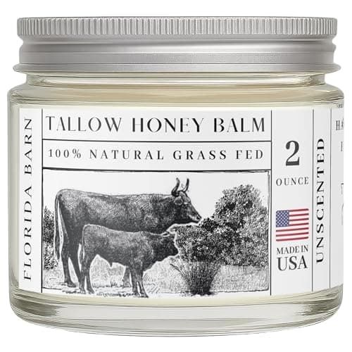 Florida Barn - Tallow Honey Balm, 2 oz, Organic Raw Honey & Castor Oil, Grass-Fed Beef Tallow, All-Natural Moisturizer for Dry and Sensitive Skin, Soothing Body and Face Cream