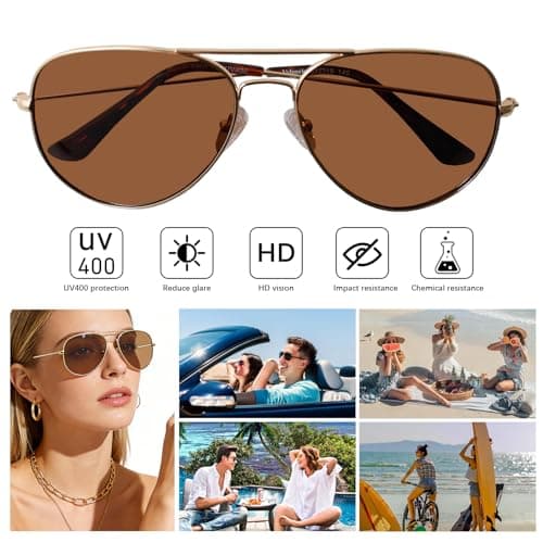 Vylenxio Classic Aviator Sunglasses for Women Men, Teardrop UV400 Lenses - Thumbnail 5