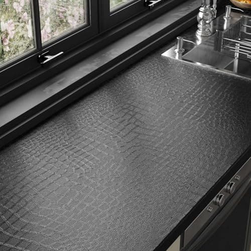 Black Crocodile Wallpaper Peel and Stick - Embossed Black Textured Contact Paper for Cabinet Bedroom Removable Self Adhesive Waterproof Vinyl Wrap Renter Friendly Wall Gift Paper 15.7" X 393.7" - Thumbnail 4