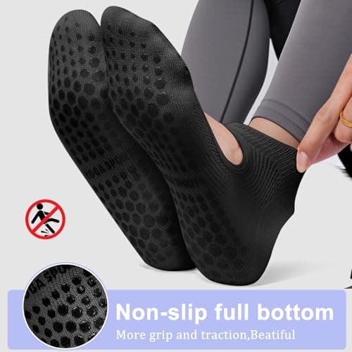 AUHUAYAO pilates socks with grips for women yoga socks for women non slip dance socks pure barre socks yoga sets ballet grip socks socks with grips (US, Alpha, One Size, Regular, Regular, 6, black) - Thumbnail 2