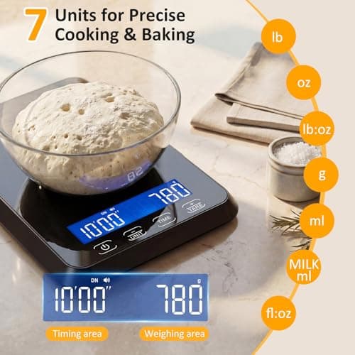 Letron Food Scale, 33 lb / 0.1 oz High Precision Kitchen Scale for Sourdough Bread, Built-in 7 Units, Timing & Tare Function, Rechargeable Digital Kitchen Scale for Food, Baking, Cooking - Thumbnail 3