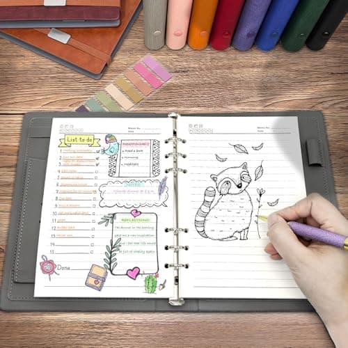 GLAM GROVE A5 Binder with 6 Ring – Lined Leather Journal Notebook, Refillable Hardcover with Pen Loop, 160 Pages 100G Thick Paper for Work, Travel & School Writing (Purple) - Thumbnail 6
