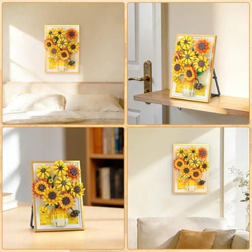 Cogibrix Sunflowers Wall Art for Living Room & Bedroom, Botanicals Building Sets, Flowers Building Blocks for Adults Women, Sunflower Decor Paintings,Wall Decorations for Home Office, Ideal Gifts - Thumbnail 5