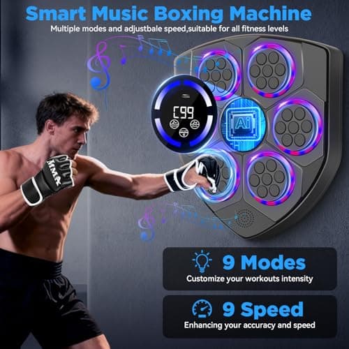 JUOIFIP Music Boxing Machine, Smart Boxing Machine for Adults with Boxing Gloves, 9 Modes & 9 Speeds Wall Mounted Music Punching Machine for Home Gym Office Workout - Thumbnail 2