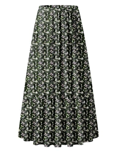 Zeagoo Womens Skirts Bohemian Long Maxi Skirts Summer Flowy Beach High Waist Floral A Line Skirts with Pockets M - Image 1
