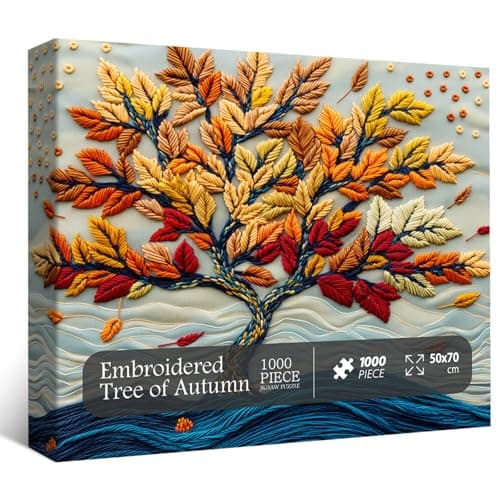 Tree of Life Puzzles for Adults 1000 Pieces, Embroidery Autumn Tree Jigsaw Puzzles, Colorful Nature Plant Difficult Challenging Puzzle as Home Decor - Thumbnail 2
