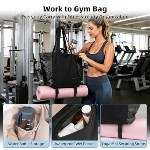 Laimeiwee Tote Bag for Women, Lightweight Gym Travel Bags with Yoga Mat Strap, Wet Pocket, Shoe Bag & Cosmetic Pouch, 3-PC Set Versatile Tote for Workout Fitness Pilates Swimming Work Stylish Handbag - Thumbnail 2