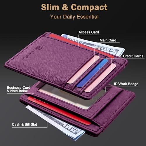 Travelambo Slim Wallet Front Pocket Minimalist Leather RFID Blocking Medium Size - Thumbnail 3