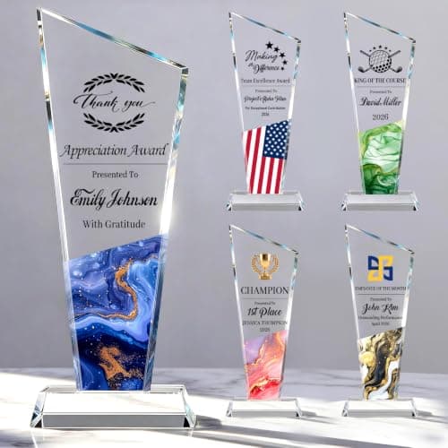 Custom Crystal Trophy Award, Personalized Trophy with Photo Text Logo, Award Trophy for Employee, Graduation Gifts, Employee of the Month, Teacher Appreciation Gifts, 1st Place Trophy (Style1)