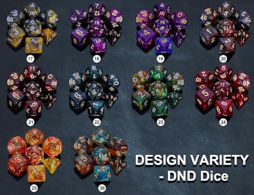 CiaraQ DND Dice Sets - 26 X 7 Polyhedral Dice (182pcs) with a Large Drawstring Bag for Dungeons and Dragons, Role Playing Table Game. Multiple Colors, Glitter Swirl Design with Gold Numbers. - Thumbnail 3